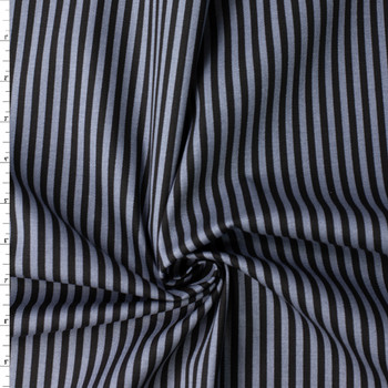 Black and Grey Vertical Stripe Stretch Cotton Twill #32338 Fabric By The Yard