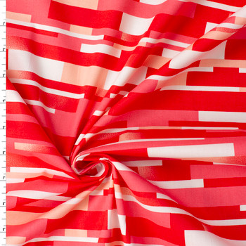 Red, Coral, and Peach Layered Geometric Stretch Cotton Poplin #32341 Fabric By The Yard
