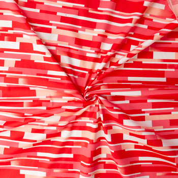 Red, Coral, and Peach Layered Geometric Stretch Cotton Poplin #32341 Fabric By The Yard - Wide shot