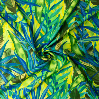 Teal and Green Layered Foliage Rayon/Linen #32353 Fabric By The Yard - Wide shot