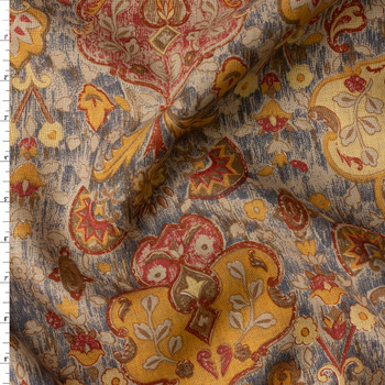 Distressed Jacobean Floral Linen #32356 Fabric By The Yard