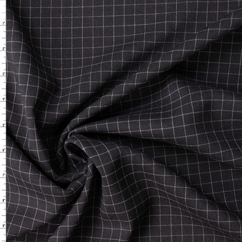 White on Black Fine Windowpane Plaid Italian Wool #32367 Fabric By The Yard