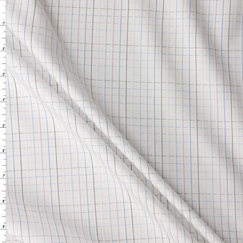 Black, Blue, Lilac, and Lavender Windowpane Plaid Satin Striped Italian Cotton Shirting #32380 Fabric By The Yard