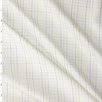 Black, Olive, Navy, and Lime Windowpane Plaid Satin Striped Italian Cotton Shirting #32382 Fabric By The Yard