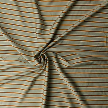 Vintage Brown and Aqua Horizontal Stripe Viscose Micro Twill #32387 Fabric By The Yard - Wide shot