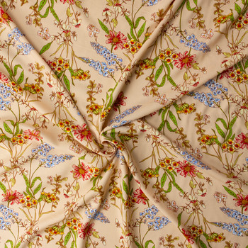 Wildflower Floral on Blush Rayon Challis #32388 Fabric By The Yard - Wide shot