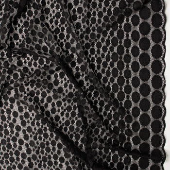 Black Dots Double Scalloped Stretch Lace #32400 Fabric By The Yard - Wide shot