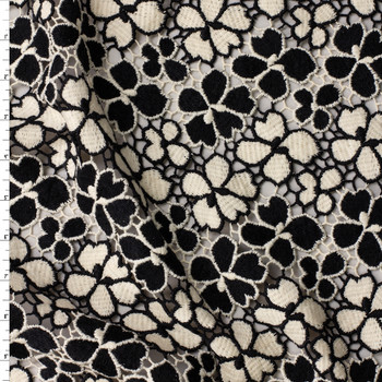 Black and Ivory Two Tone Floral Cotton Guipure Lace #32401 Fabric By The Yard