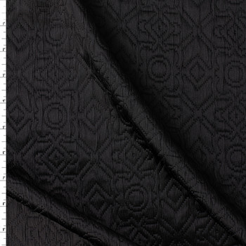 Black Floral Geometric Viscose/Nylon Quilted Look Double Cloth #32403 Fabric By The Yard