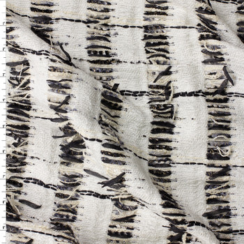Black and Metallic Gold on Offwhite Grunge Cotton Tweed #32405 Fabric By The Yard