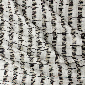 Black and Metallic Gold on Offwhite Grunge Cotton Tweed #32405 Fabric By The Yard - Wide shot