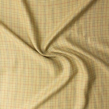 Tan, Sage, and Rust Plaid European Linen Twill #32493 Fabric By The Yard - Wide shot