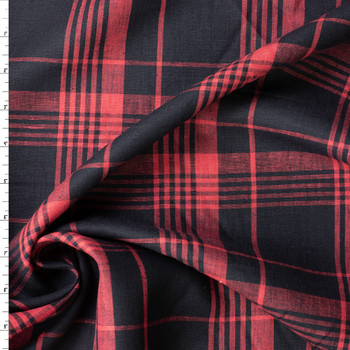 Red and Black Plaid European Linen #32494 Fabric By The Yard