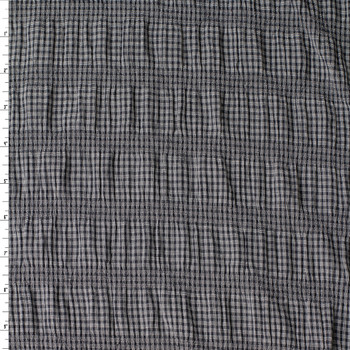 Black and Charcoal Mini Check Gathered Stretch Seersucker #32510 Fabric By The Yard