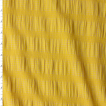 Yellow and Sand Mini Check Gathered Stretch Seersucker #32514 Fabric By The Yard