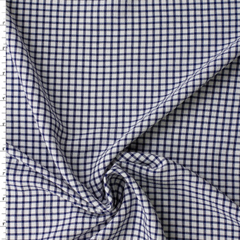 Navy and White Grid Check Poly/Rayon Seersucker #32518 Fabric By The Yard