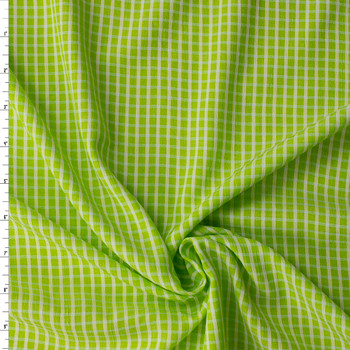 White and Lime Grid Check Poly/Rayon Seersucker #32521 Fabric By The Yard