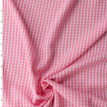 White and Pink Grid Check Poly/Rayon Seersucker #32522 Fabric By The Yard