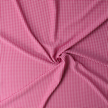 White and Hot Pink Grid Check Poly/Rayon Seersucker #32523 Fabric By The Yard - Wide shot