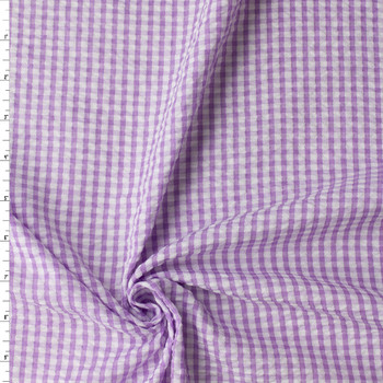 Lavender and White Gingham Poly/Rayon Seersucker #32524 Fabric By The Yard