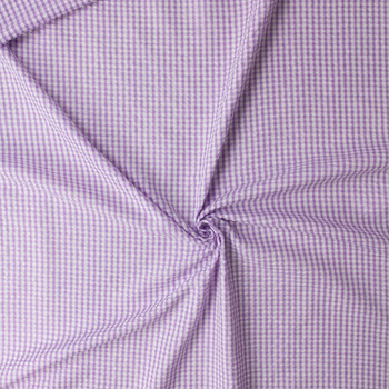 Lavender and White Gingham Poly/Rayon Seersucker #32524 Fabric By The Yard - Wide shot