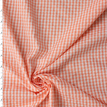 Coral and White Gingham Poly/Rayon Seersucker #32526 Fabric By The Yard