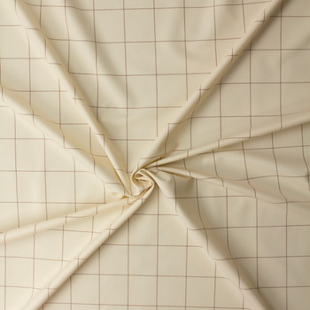 Brown on Ivory Windowpane Check Stretch Viscose/Polyester Suiting #32539 Fabric By The Yard - Wide shot
