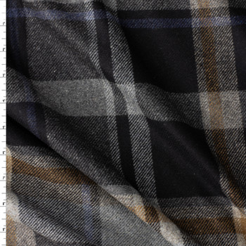 Tan, Grey, and Black Oversized Plaid Brushed Wool Blend Melton #32545 Fabric By The Yard