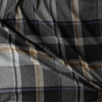 Tan, Grey, and Black Oversized Plaid Brushed Wool Blend Melton #32545 Fabric By The Yard - Wide shot
