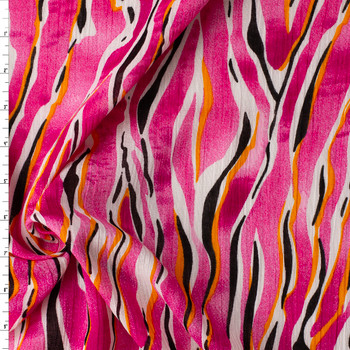 Hot Pink, Orange, and Black Tiger Print Cotton Gauze #32568 Fabric By The Yard