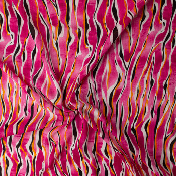 Hot Pink, Orange, and Black Tiger Print Cotton Gauze #32568 Fabric By The Yard - Wide shot