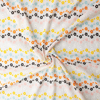 Colorful Waving Floral Italian Embroidered Cotton Voile #32580 Fabric By The Yard - Wide shot