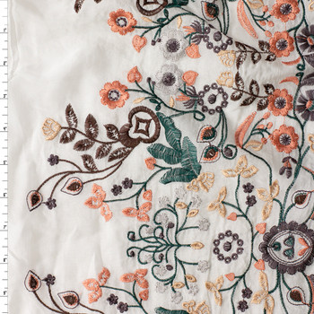 Embroidered Floral Border Print Italian Embroidered Cotton/Silk Voile #32581 Fabric By The Yard