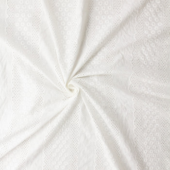 White Banded Floral Eyelet Italian Embroidered Cotton Lawn #32582 Fabric By The Yard - Wide shot