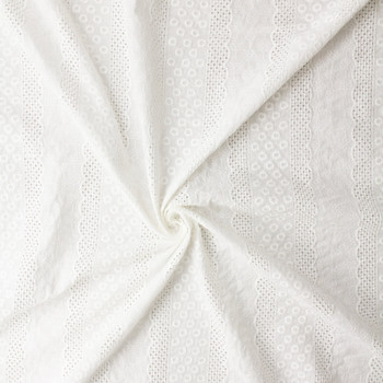 White Banded Floral Eyelet Italian Embroidered Cotton Lawn #32583 Fabric By The Yard - Wide shot