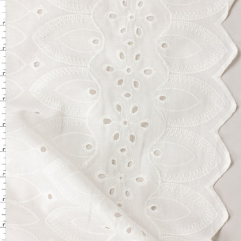 White Banded Leafy Eyelet Italian Cotton Eyelet #32589 Fabric By The Yard