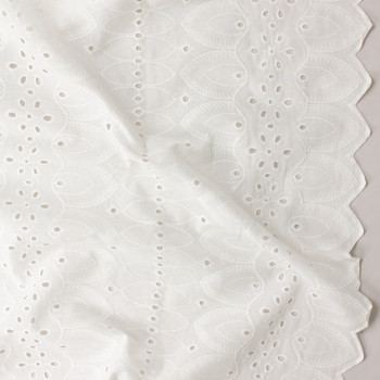 White Banded Leafy Eyelet Italian Cotton Eyelet #32589 Fabric By The Yard - Wide shot