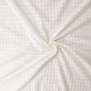 White on White Plaid Italian Dobby Weave Cotton Lawn #32591 Fabric By The Yard - Wide shot