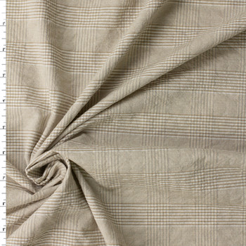 Khaki and Ivory Glen Plaid Italian Low Ripple Cotton Seersucker #32603 Fabric By The Yard