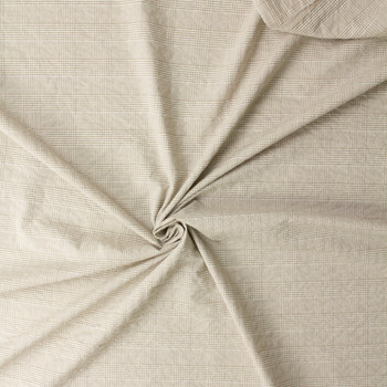 Khaki and Ivory Glen Plaid Italian Low Ripple Cotton Seersucker #32603 Fabric By The Yard - Wide shot