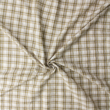 Tan, Olive, and Ivory Plaid Italian Cotton Seersucker #32604 Fabric By The Yard - Wide shot