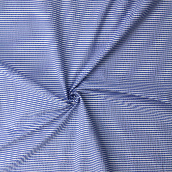 White on Blue Horizontal Stripe Italian Cotton Seersucker #32606 Fabric By The Yard - Wide shot