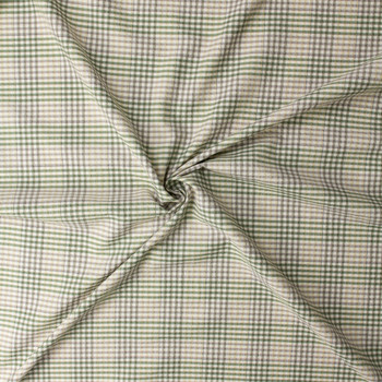 Olive, Taupe, Tan, and Ivory Multi Plaid Italian Cotton Seersucker #32609 Fabric By The Yard - Wide shot
