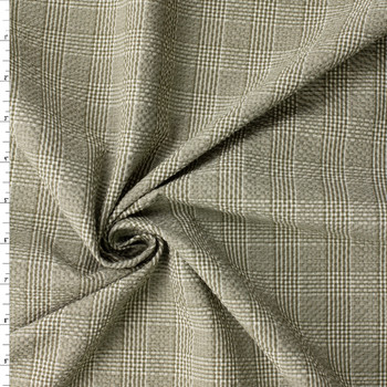 Moss and Eggshell Glen Plaid Italian Cotton Seersucker #32610 Fabric By The Yard