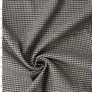 Black and Ivory Gingham Italian Stretch Midweight Cotton/Linen #32612 Fabric By The Yard
