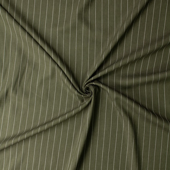White on Olive Vertical Pinstripe Italian Linen/Cotton #32613 Fabric By The Yard - Wide shot
