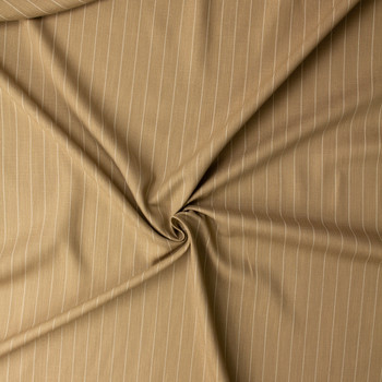 White on Tan Vertical Pinstripe Italian Linen/Cotton #32615 Fabric By The Yard - Wide shot
