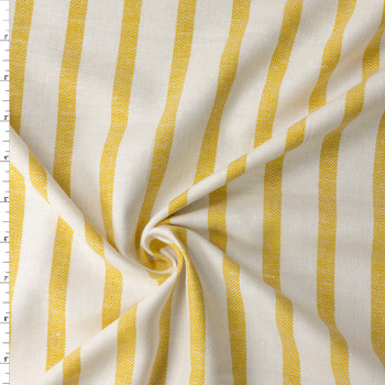 Mustard on Offwhite Vertical Stripe Italian Herringbone Textured Cotton/Linen Blend #32617 Fabric By The Yard