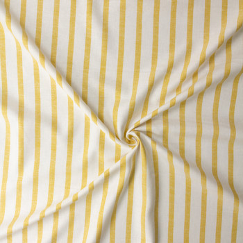 Mustard on Offwhite Vertical Stripe Italian Herringbone Textured Cotton/Linen Blend #32617 Fabric By The Yard - Wide shot