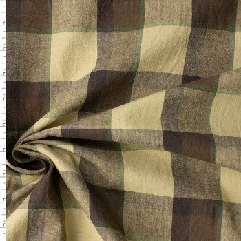 Olive, Hunter, and Sage Plaid Italian Linen/Cotton #32619 Fabric By The Yard